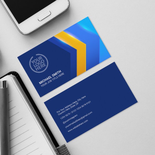 Modern Blue Yellow Geometric Shape Professional Business Card (Creator Uploaded)