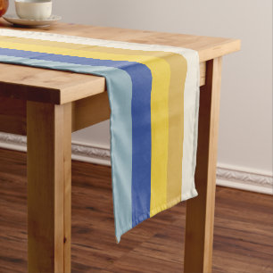 Modern blue yellow gold cream stripes Hanukkah Medium Table Runner