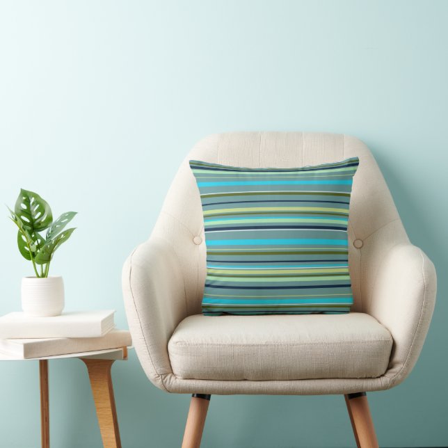 Modern Blue Yellow Green Stripes Abstract Cushion (Chair)