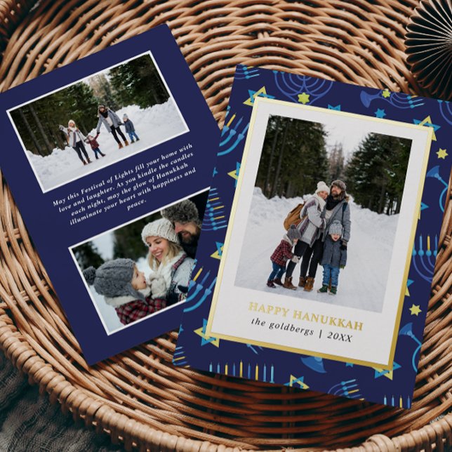 Modern Blue Yellow Menorah Stars 3 Photos Hanukkah (Creator Uploaded)