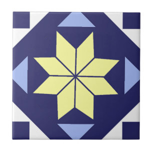 Modern Blue Yellow Moroccan Floral Pattern Tile