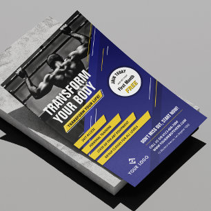Modern Blue & Yellow Sports Gym Marketing Photo Flyer