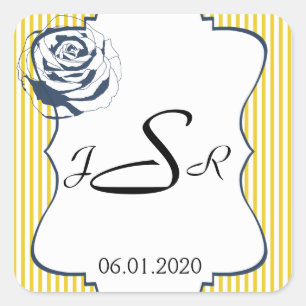 Modern Blue Yellow Stripe Monogram Sticker