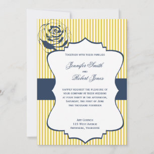 Modern Blue Yellow Stripe Wedding Invitation