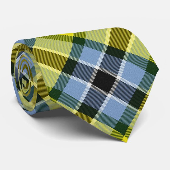 Modern Blue & Yellow Tartan Plaid Pattern Tie (Rolled)
