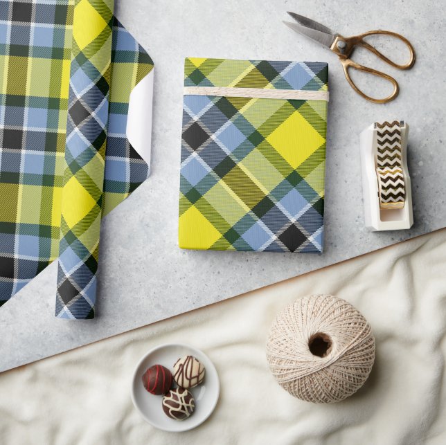 Modern Blue & Yellow Tartan Plaid Pattern Wrapping Paper (Crafts)