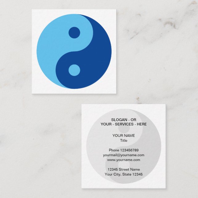 Modern blue YinYang taichi wellness mental health Square Business Card (Front/Back)