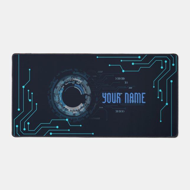 Modern Blueprint Futuristic Compute Interface Desk Mat (Front)