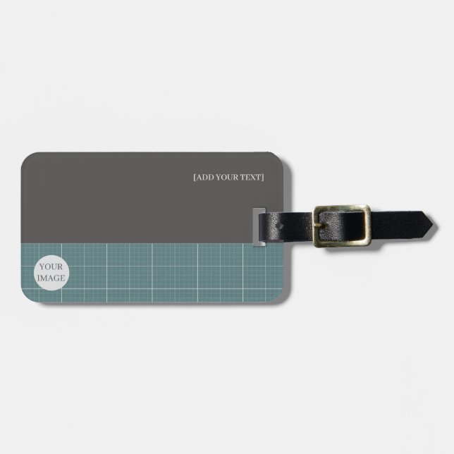 Modern Blueprint Geometric Grid Lugagge Tag LT01 (Front Horizontal)