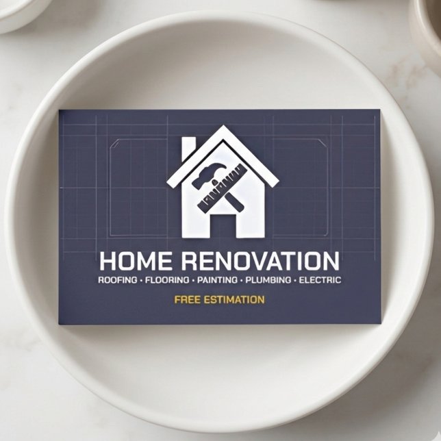 Modern Blueprint Home Renovation & Pro Builder Business Card (Creator Uploaded)