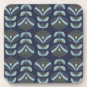 Modern Blues Golds Floral Pattern  Coaster