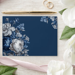 Modern Blues & Gray Floral Wedding Envelope