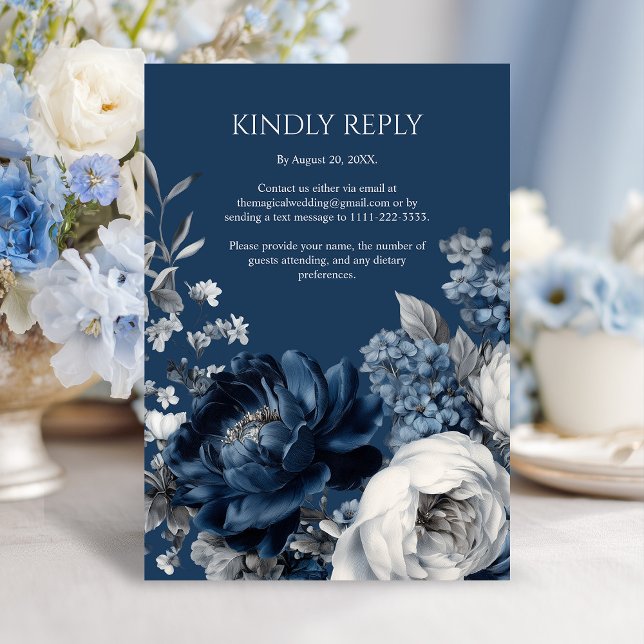 Modern Blues & Grey Floral Wedding RSVP Card (Modern Blues & Gray Floral Wedding RSVP Card)