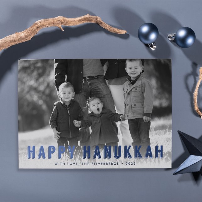 Modern Blues Hanukkah Photo Holiday Card (Creator Uploaded)