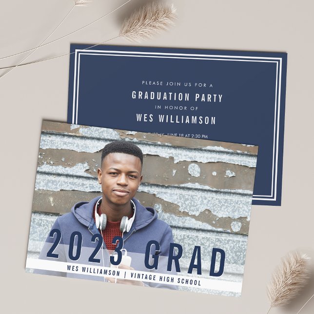 Modern Blues Photo Graduation Party Invitation (Creator Uploaded)