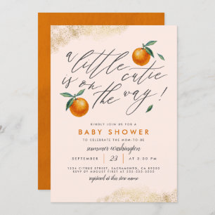 Modern Blush A Little Cutie Orange Baby Shower Invitation