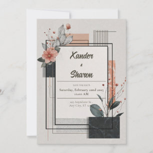Modern Blush Abstract Floral Wedding Invitation