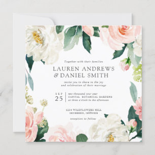 Modern Blush   All in one  Pink  Botanical wedding Invitation
