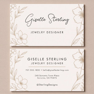 Modern Blush and Black Botanical Jewelry Designer Business Card