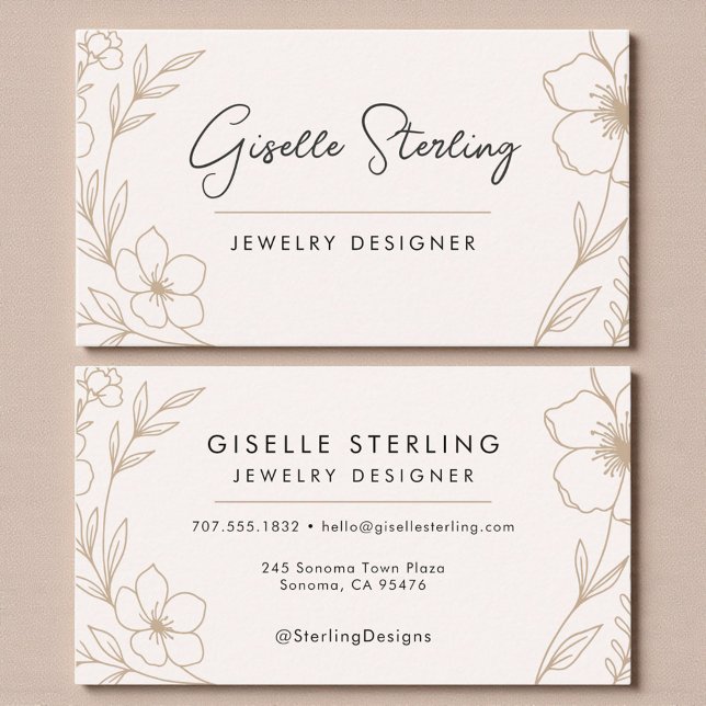 Modern Blush and Black Botanical Jewelry Designer Business Card (Creator Uploaded)