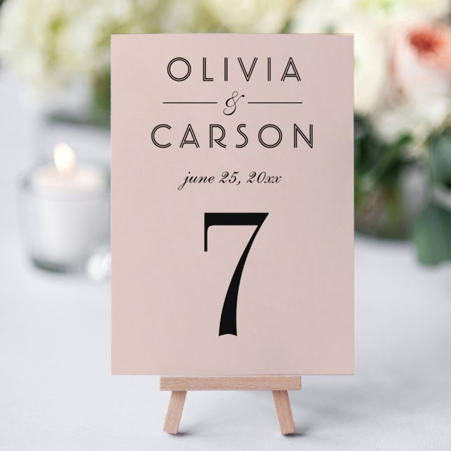 Modern Blush and Black Table Number Card (Creator Uploaded)