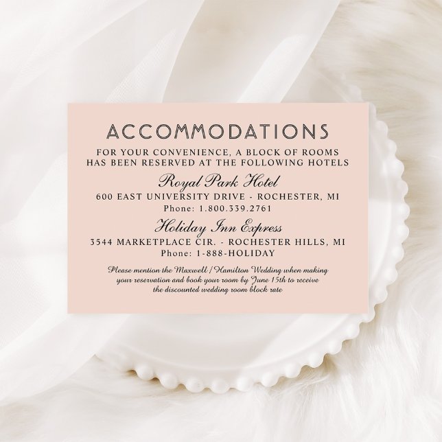 Modern Blush and Black Wedding Accommodations Enclosure Card (Creator Uploaded)