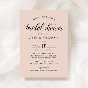 Modern Blush and Black Wedding Bridal Shower Invitation