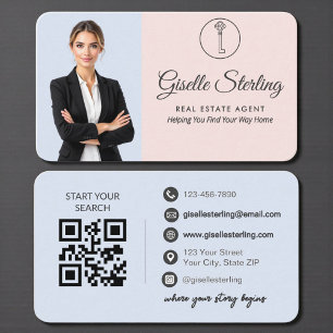 Modern Blush and Blue Real Estate Agent Business Card