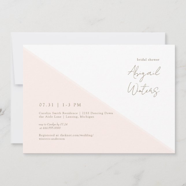 Modern Blush and Gold Simplicity Bridal Shower Invitation (Front)