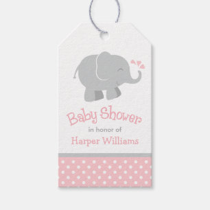 Modern Blush and Grey Elephant Girl Baby Shower Gift Tags
