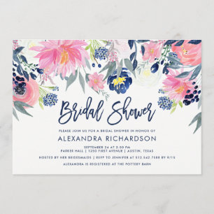 Modern Blush and Navy Floral Bridal Shower Invitation