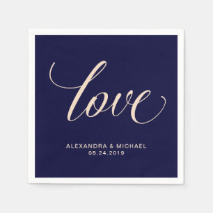 Modern Blush and Navy Typography   Love Napkin