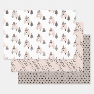 Modern Blush and Neutral Christmas Tree Wrapping Paper Sheet