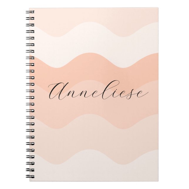 Modern Blush and Peach Waves Personalized Notebook (Front)