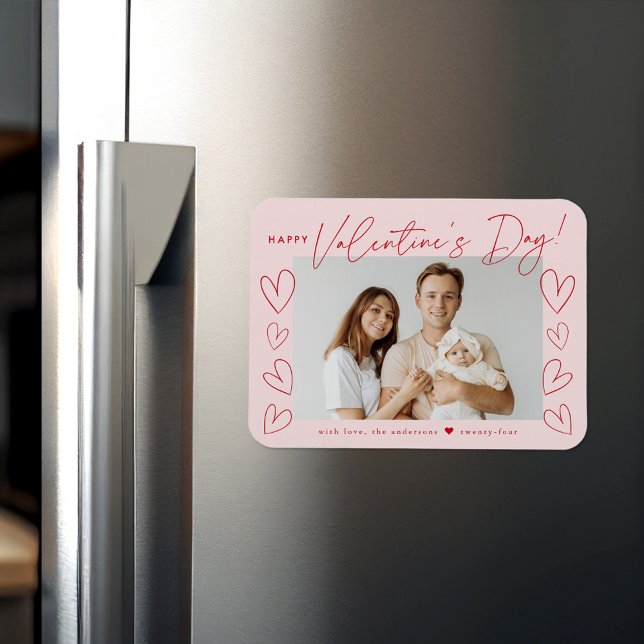 Modern Blush and Red Script Valentine's Day Photo Magnet (Creator Uploaded)
