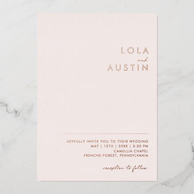 Modern | Blush And Rose Gold Casual Wedding Real (Front)