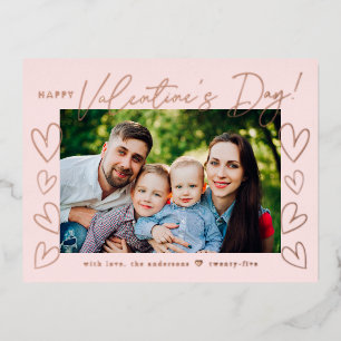 Modern Blush and Rose Gold Script Valentine's Day Foil Holiday Postcard