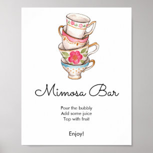 Modern Blush and White Tea Party Bridal Mimosa Bar Poster