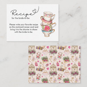 Modern Blush and White Tea Party Bridal Recipe Enclosure Card