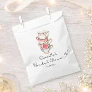 Modern Blush and White Tea Party Bridal Shower Favour Bags