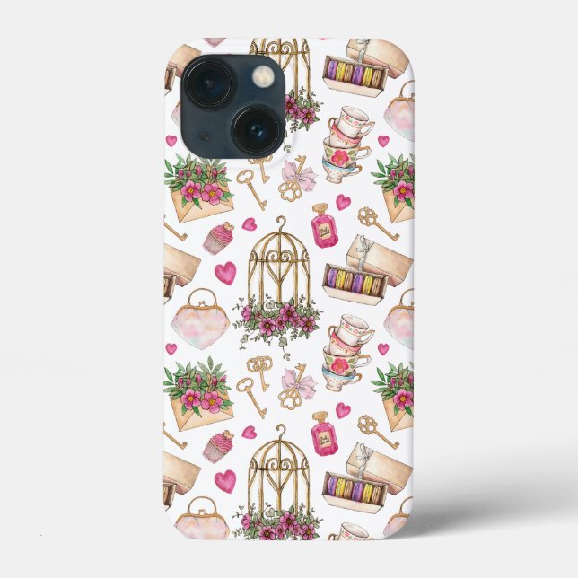 Modern Blush and White Tea Party Case-Mate iPhone Case (Back)