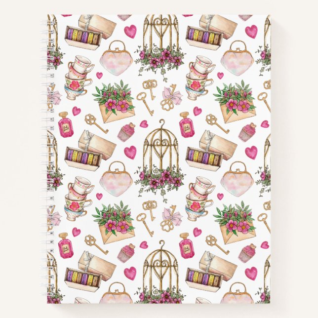 Modern Blush and White Tea Party Notebook (Front)