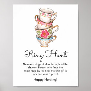 Modern Blush and White Tea Party Ring Hunt Game  Poster