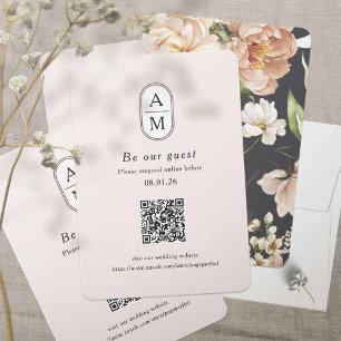 Modern Blush arch initials rsvp with QR code  Enclosure Card