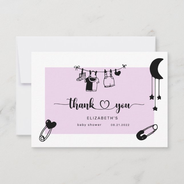 modern blush baby shower thank you card (Front)