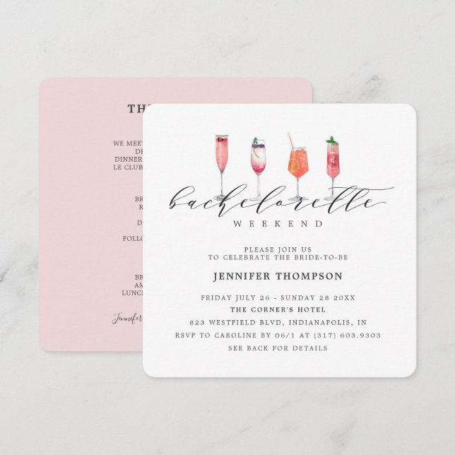 Modern Blush Bachelorette Weekend Invitation (Front/Back)