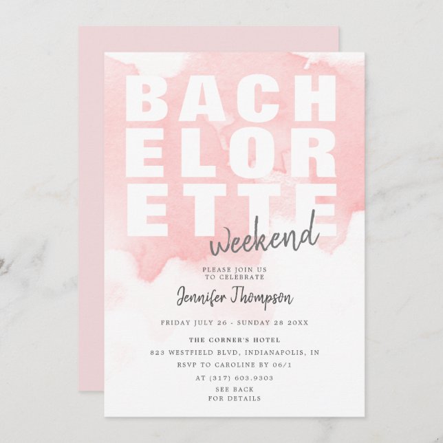 Modern Blush Bachelorette Weekend Itinerary Invitation (Front/Back)