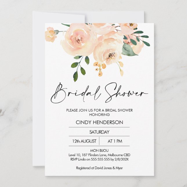 Modern Blush Boho Floral Bridal Shower Invitation (Front)