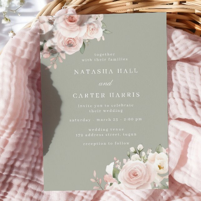 Modern Blush Botanical Sage Wedding Invitation (Creator Uploaded)