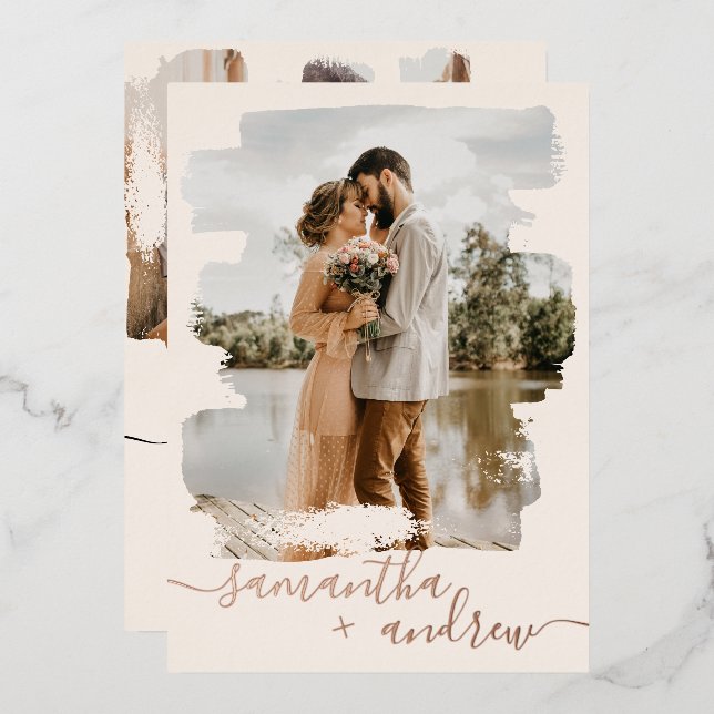 Modern blush brushstroke script 2 photos wedding (Front/Back)